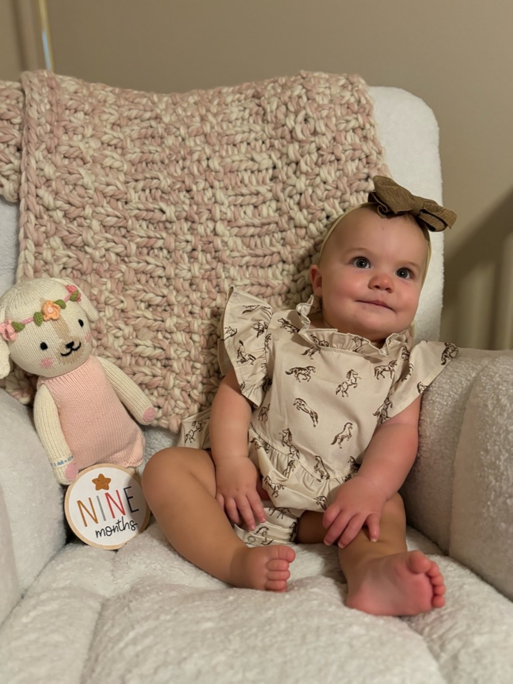 Velvet Fawn Brown horsey Bubble size 6-12 months